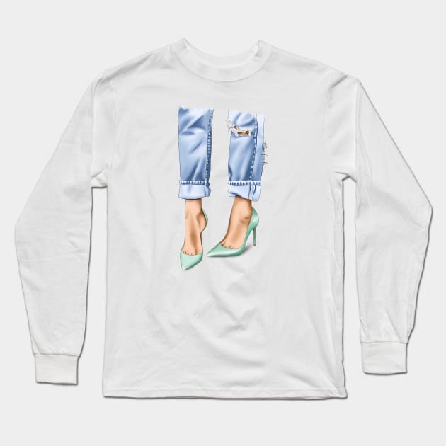 Mint Heels Long Sleeve T-Shirt by elzafoucheartist